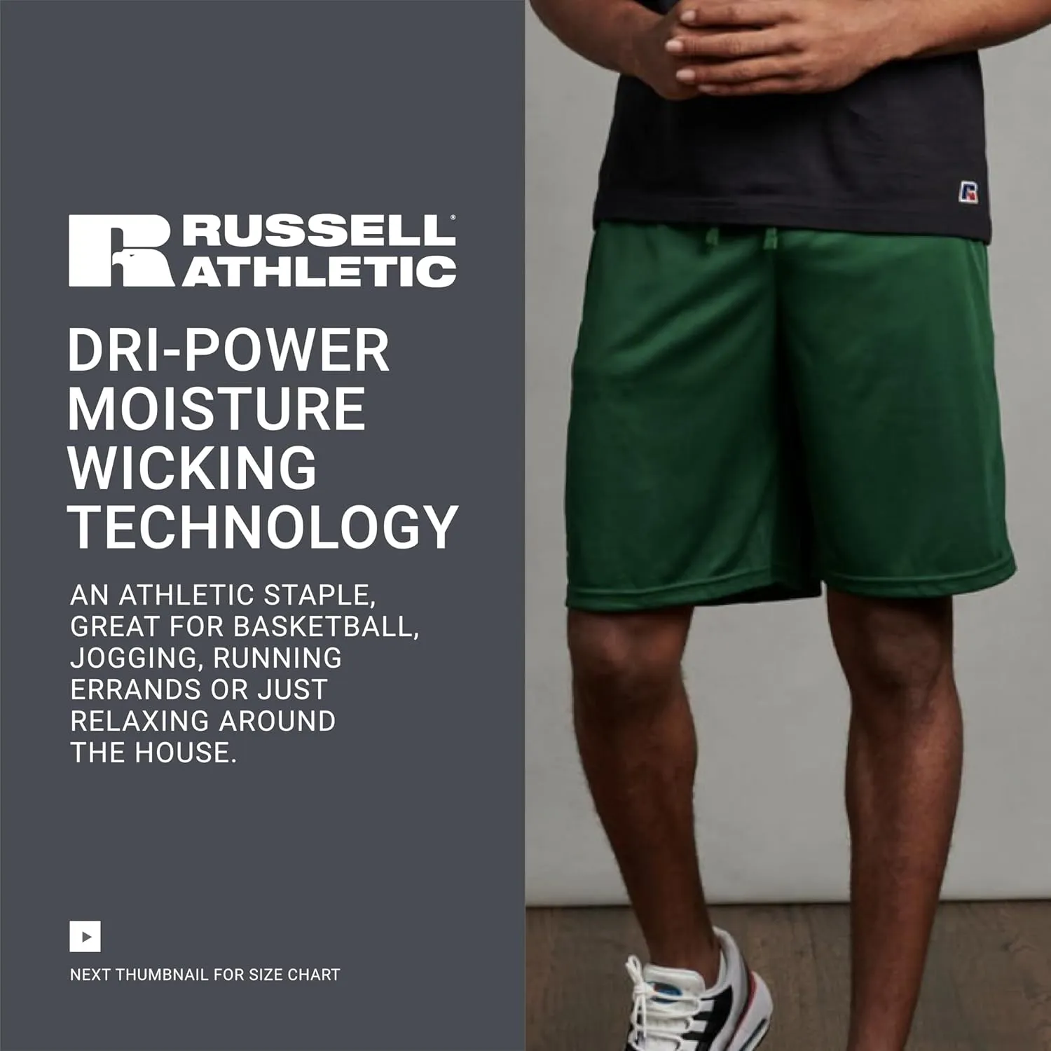 Russell Athletics Men's Dri Power Essential Performance Shorts with Pocket - Workout and Gym Active Wear