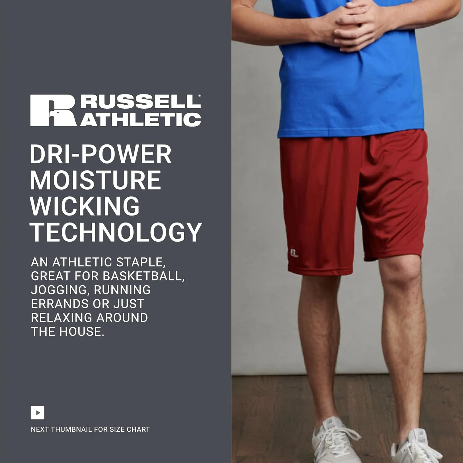 Russell Athletics Men's Dri Power Essential Performance Shorts with Pocket - Workout and Gym Active Wear