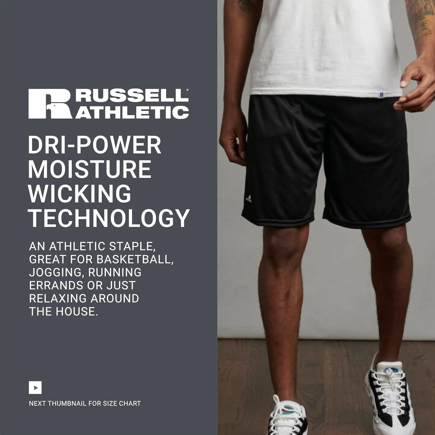 Russell Athletics Men's Dri Power Essential Performance Shorts with Pocket - Workout and Gym Active Wear