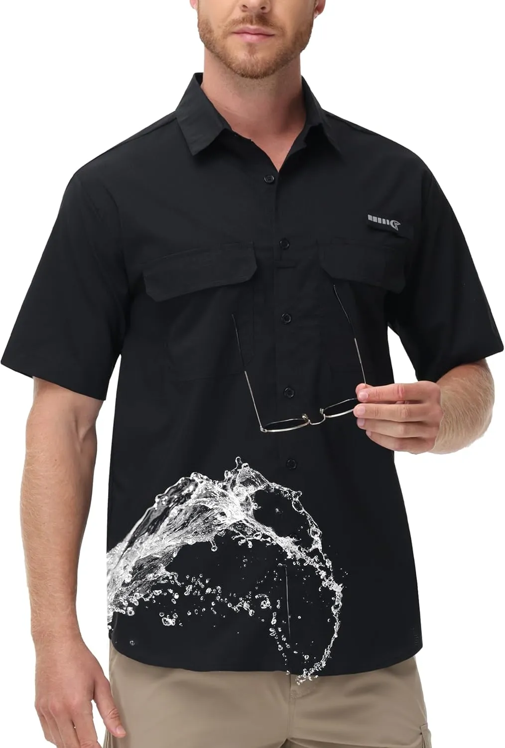Satankud Fishing Shirts for Men Short Sleeve Sun Protection Cooling Hiking Shirt for Travel Safari Camping Work