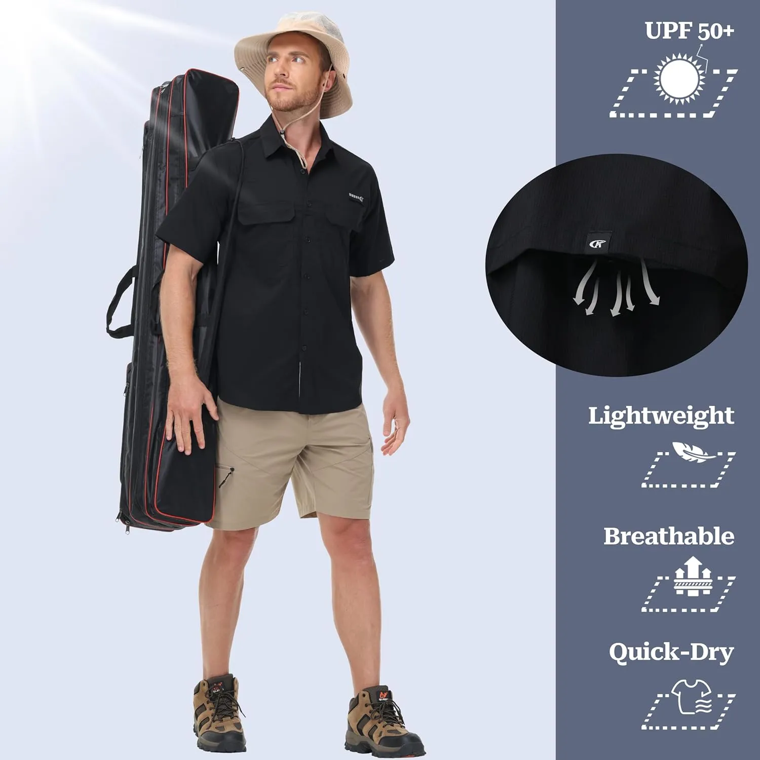 Satankud Fishing Shirts for Men Short Sleeve Sun Protection Cooling Hiking Shirt for Travel Safari Camping Work