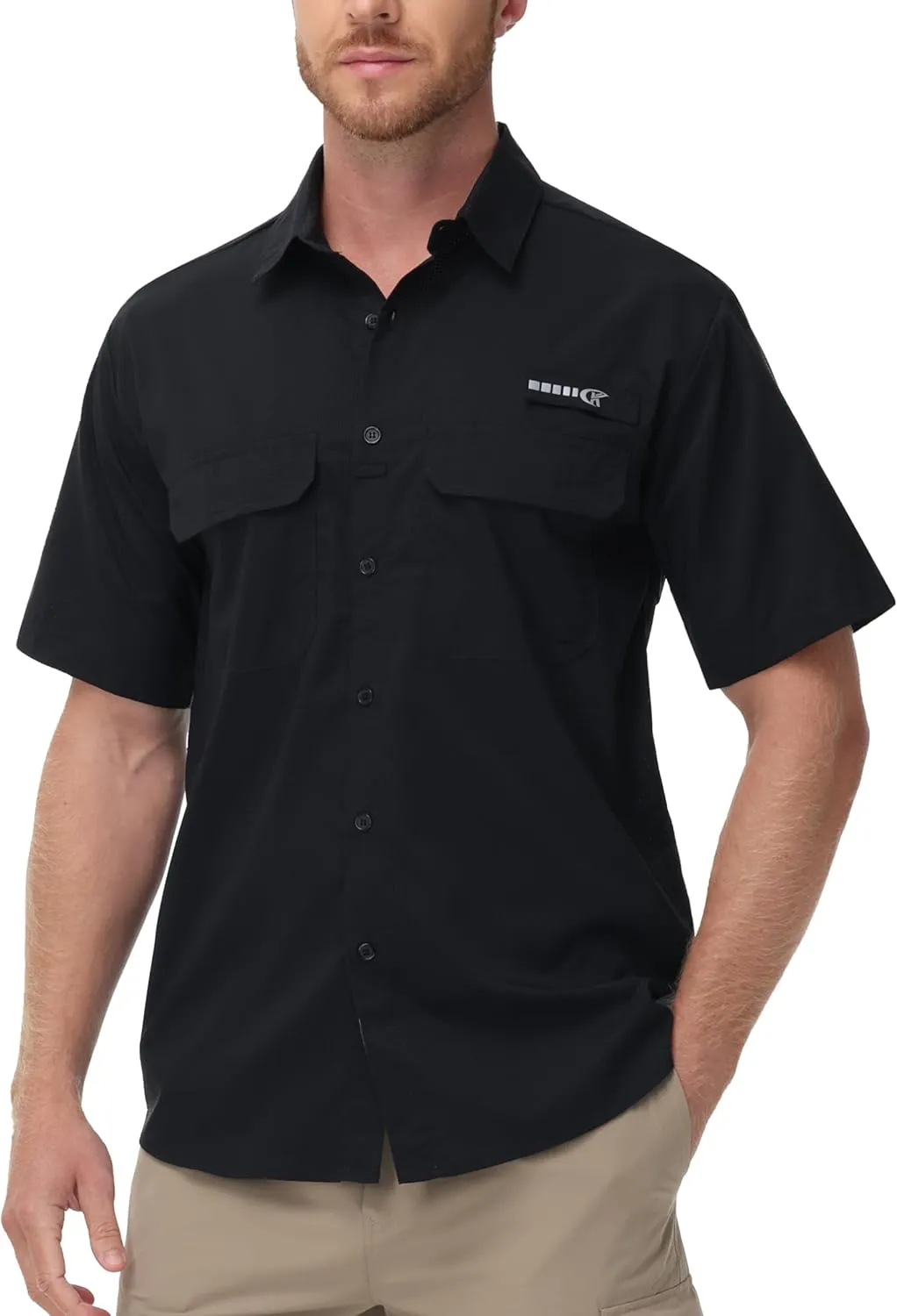 Satankud Fishing Shirts for Men Short Sleeve Sun Protection Cooling Hiking Shirt for Travel Safari Camping Work