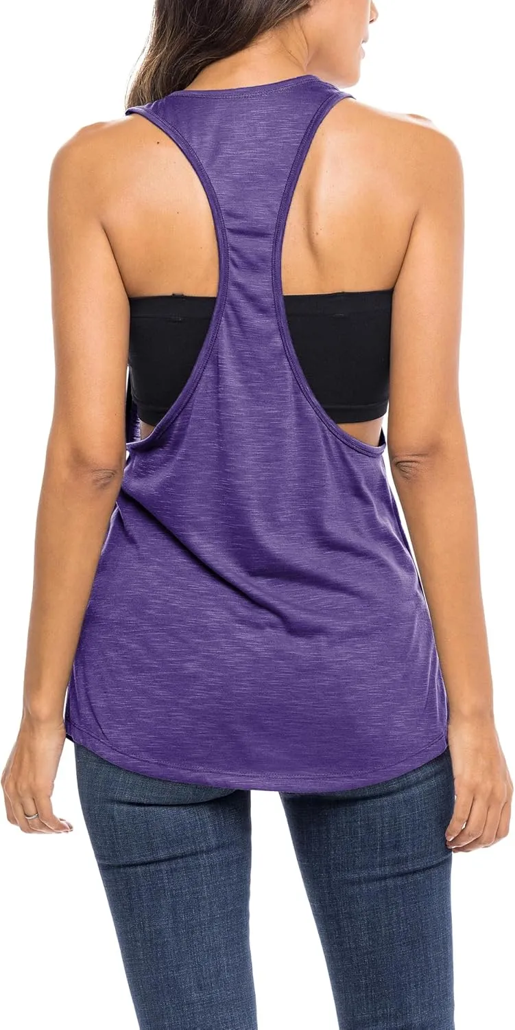 Sexy Basics Womens 6 Pack Active Sport Wide Arm-Hole Loose Fit Work Out Racer Back Tank Tops