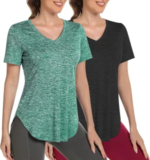 Short Sleeve Workout Shirts Women Loose Fit, V-Neck Women Exercise T-Shirt Workout Top, Dry Fit Yoga Gym Sport Tops