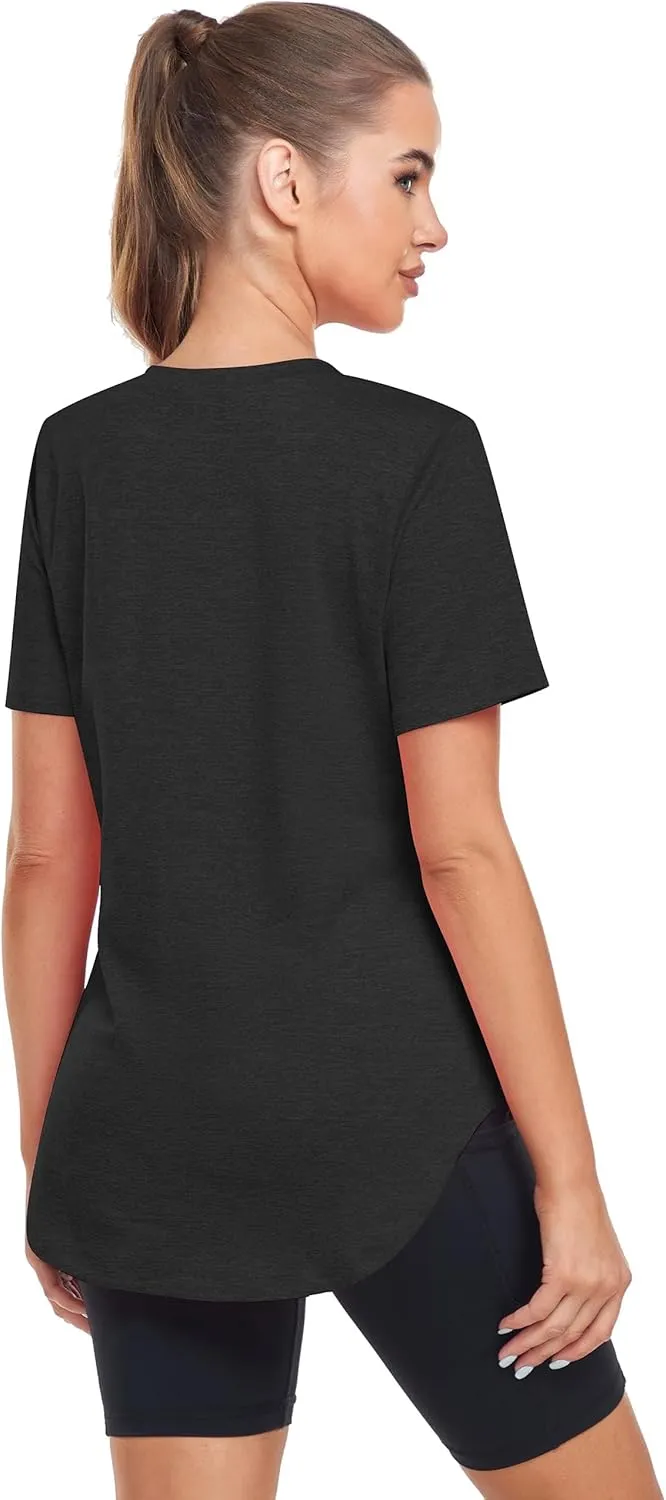 Short Sleeve Workout Shirts Women Loose Fit, V-Neck Women Exercise T-Shirt Workout Top, Dry Fit Yoga Gym Sport Tops