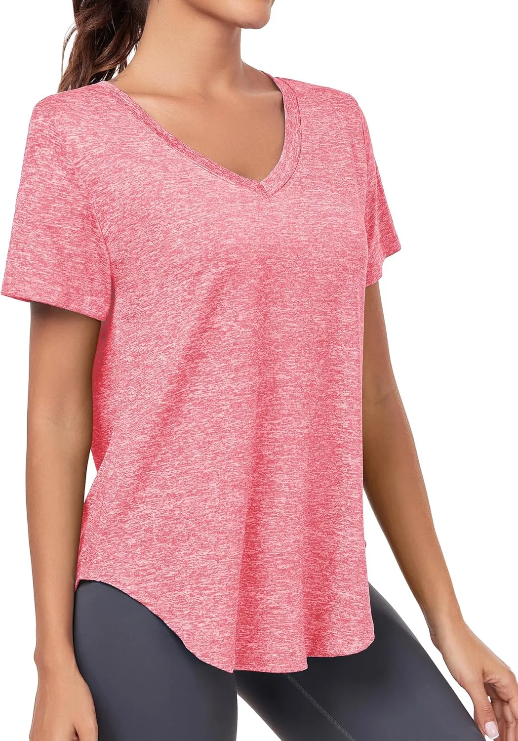 Short Sleeve Workout Shirts Women Loose Fit, V-Neck Women Exercise T-Shirt Workout Top, Dry Fit Yoga Gym Sport Tops