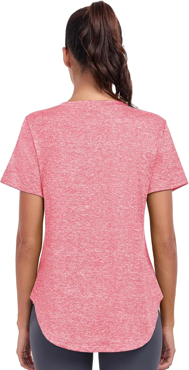 Short Sleeve Workout Shirts Women Loose Fit, V-Neck Women Exercise T-Shirt Workout Top, Dry Fit Yoga Gym Sport Tops