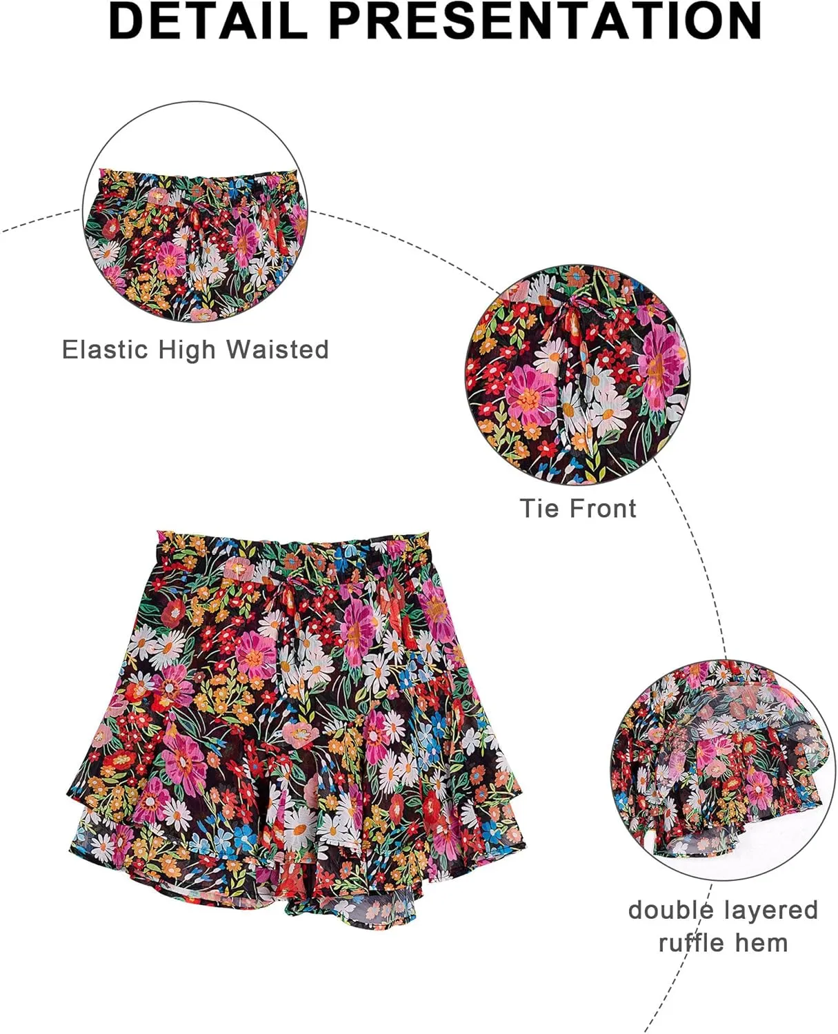 Siliteelon Flowy Boho Floral Skorts Ruffle Mini Chiffon Shorts for Women - Casual, Running, Tennis