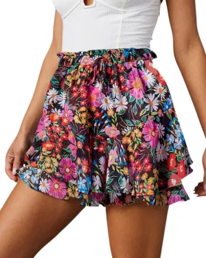Siliteelon Flowy Boho Floral Skorts Ruffle Mini Chiffon Shorts for Women - Casual, Running, Tennis