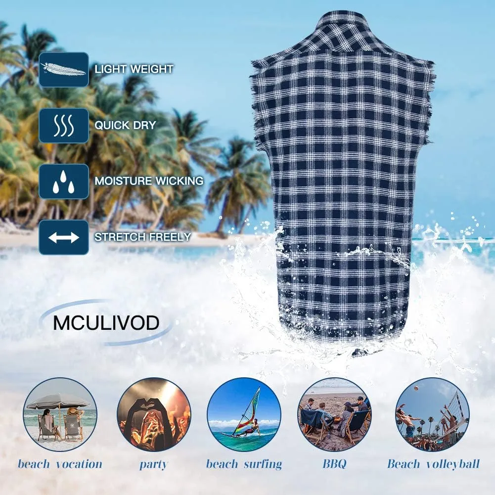 Sleeveless Plaid Front Shirt for Men,Cowboy Button Down Shirts