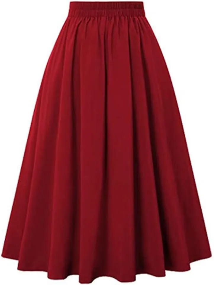 Sorrica Women's Vintage Flared A line Skirt High Waist Pleated Midi Skirt with Pocket