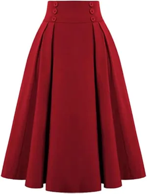 Sorrica Women's Vintage Flared A line Skirt High Waist Pleated Midi Skirt with Pocket