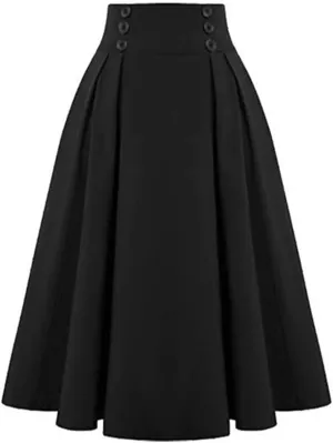 Sorrica Women's Vintage Flared A line Skirt High Waist Pleated Midi Skirt with Pocket