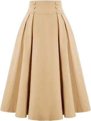 Sorrica Women's Vintage Flared A line Skirt High Waist Pleated Midi Skirt with Pocket