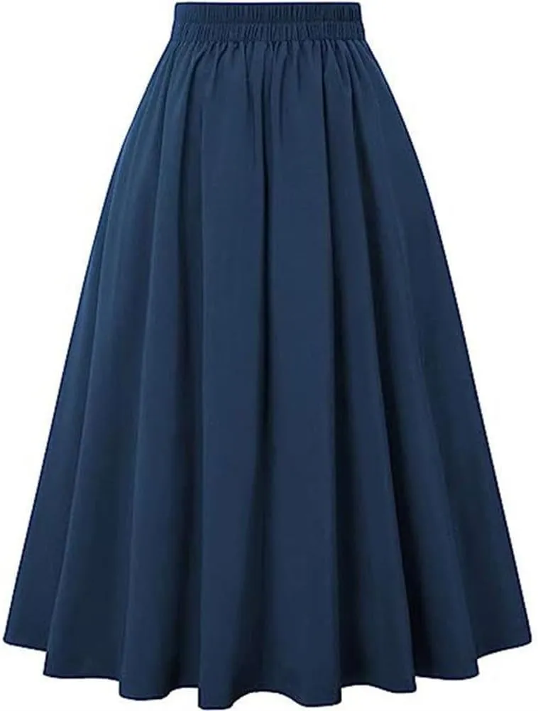 Sorrica Women's Vintage Flared A line Skirt High Waist Pleated Midi Skirt with Pocket