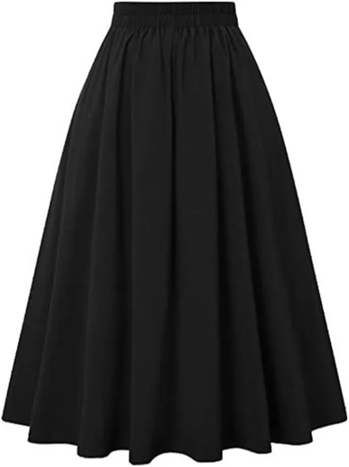 Sorrica Women's Vintage Flared A line Skirt High Waist Pleated Midi Skirt with Pocket