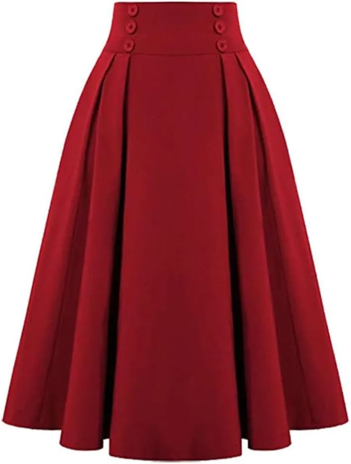 Sorrica Women's Vintage Flared A line Skirt High Waist Pleated Midi Skirt with Pocket