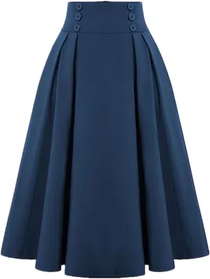 Sorrica Women's Vintage Flared A line Skirt High Waist Pleated Midi Skirt with Pocket