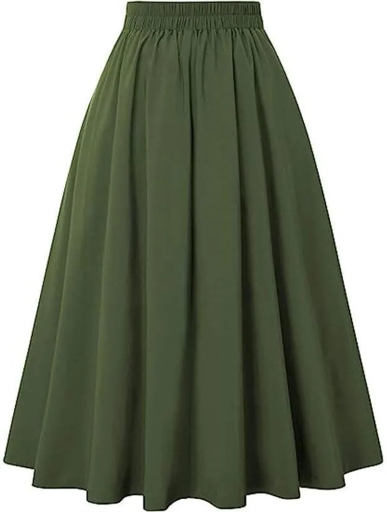 Sorrica Women's Vintage Flared A line Skirt High Waist Pleated Midi Skirt with Pocket