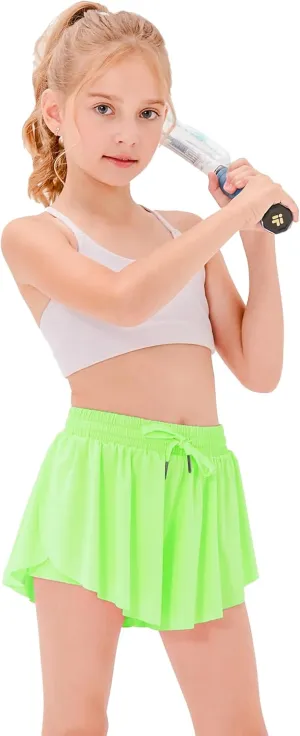 Stelle Girls Flowy Shorts with Pockets Athletic Running Skirt High Waist Butterfly 2 in 1 Sports Short 5-16 Years