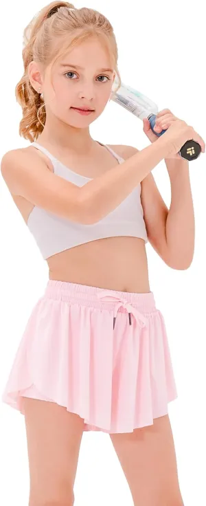 Stelle Girls Flowy Shorts with Pockets Athletic Running Skirt High Waist Butterfly 2 in 1 Sports Short 5-16 Years