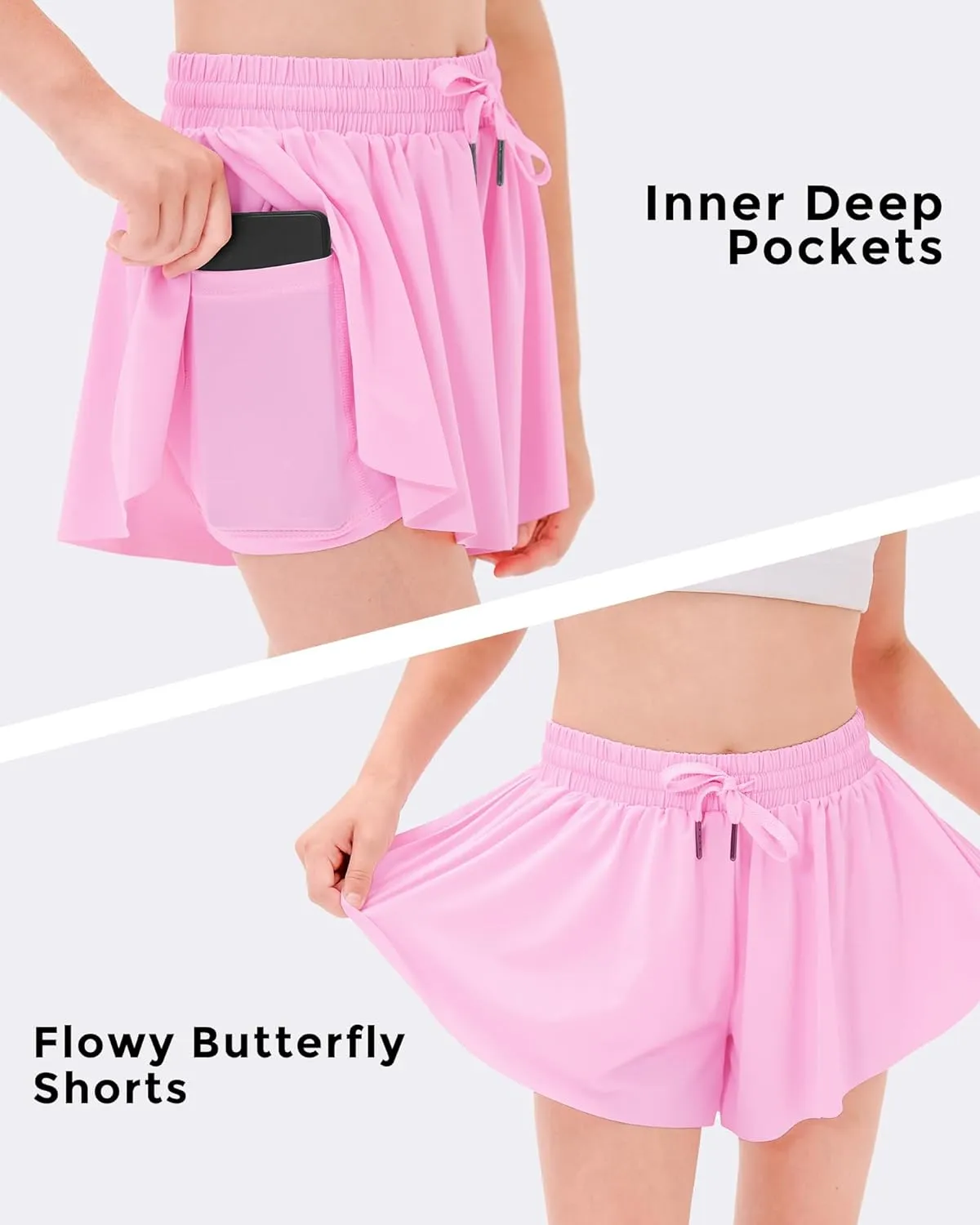 Stelle Girls Flowy Shorts with Pockets Athletic Running Skirt High Waist Butterfly 2 in 1 Sports Short 5-16 Years