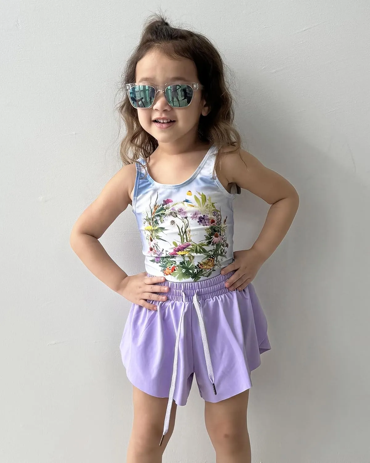Stelle Girls Flowy Shorts with Pockets Athletic Running Skirt High Waist Butterfly 2 in 1 Sports Short 5-16 Years