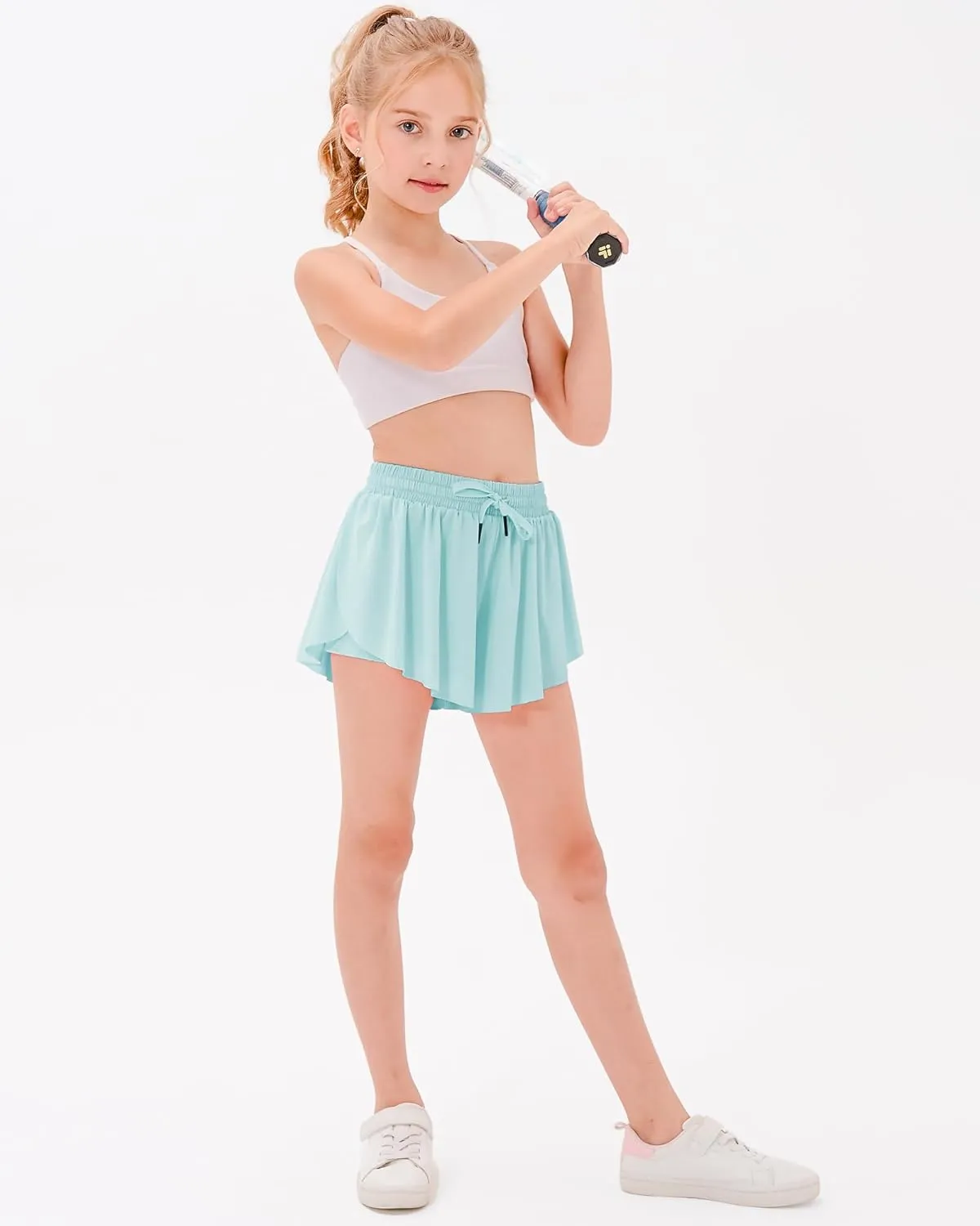 Stelle Girls Flowy Shorts with Pockets Athletic Running Skirt High Waist Butterfly 2 in 1 Sports Short 5-16 Years