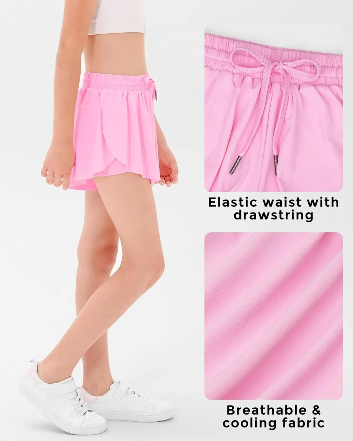 Stelle Girls Flowy Shorts with Pockets Athletic Running Skirt High Waist Butterfly 2 in 1 Sports Short 5-16 Years