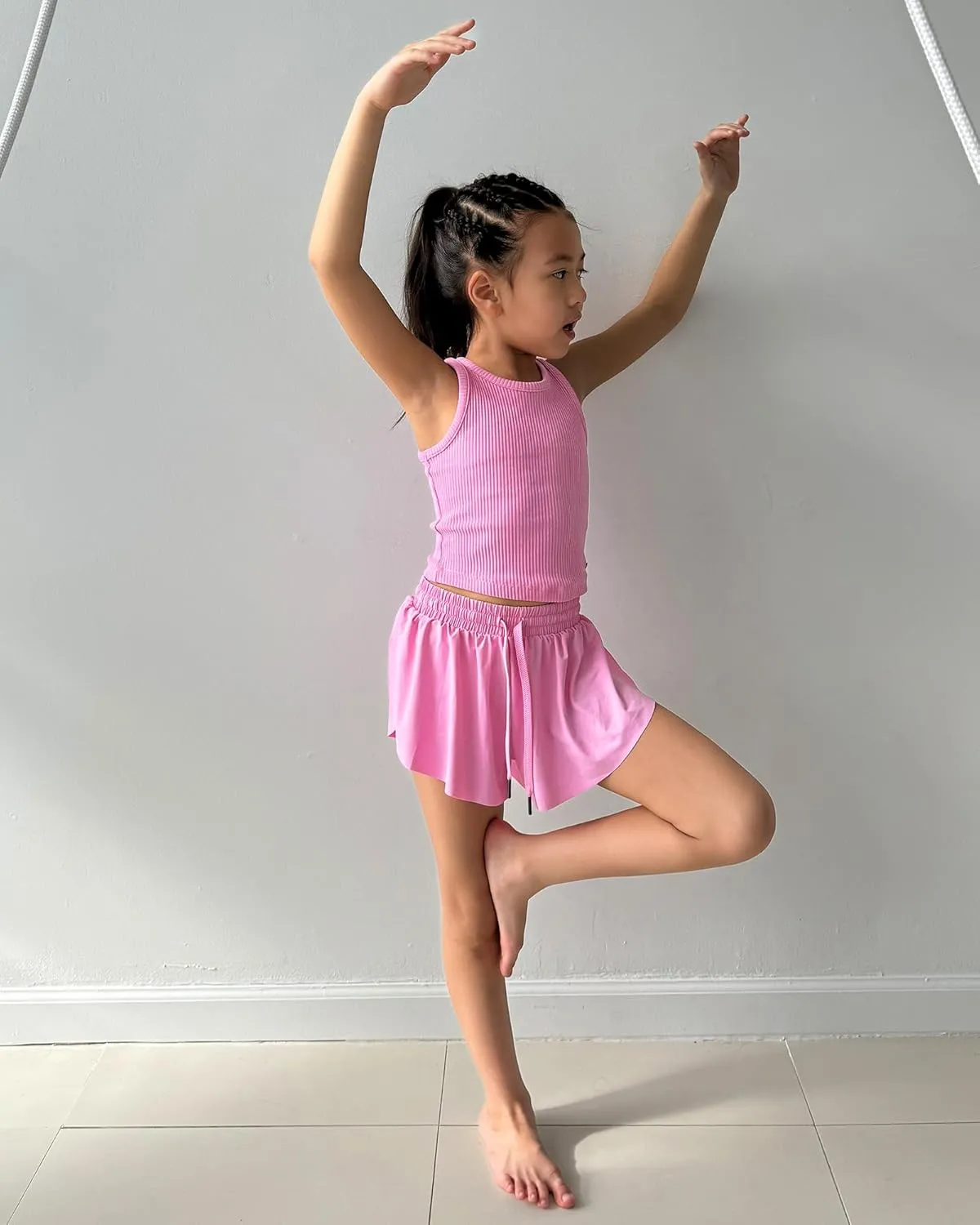 Stelle Girls Flowy Shorts with Pockets Athletic Running Skirt High Waist Butterfly 2 in 1 Sports Short 5-16 Years