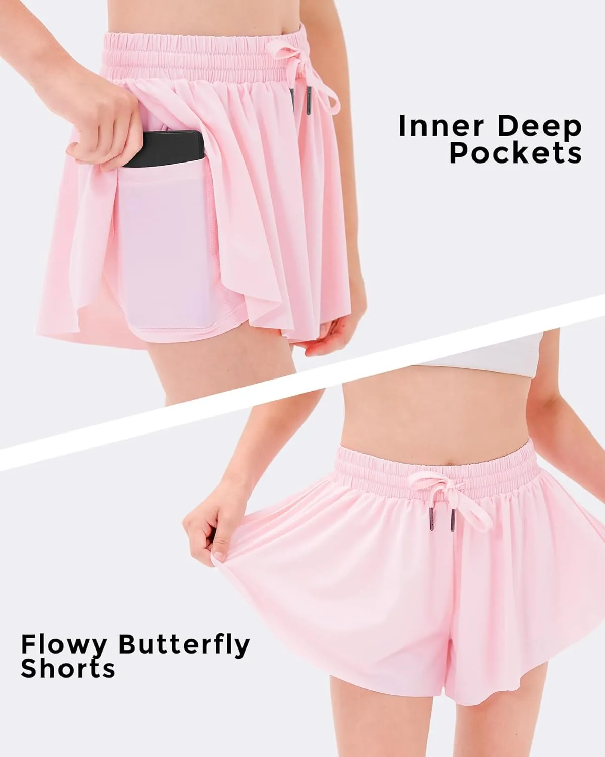 Stelle Girls Flowy Shorts with Pockets Athletic Running Skirt High Waist Butterfly 2 in 1 Sports Short 5-16 Years