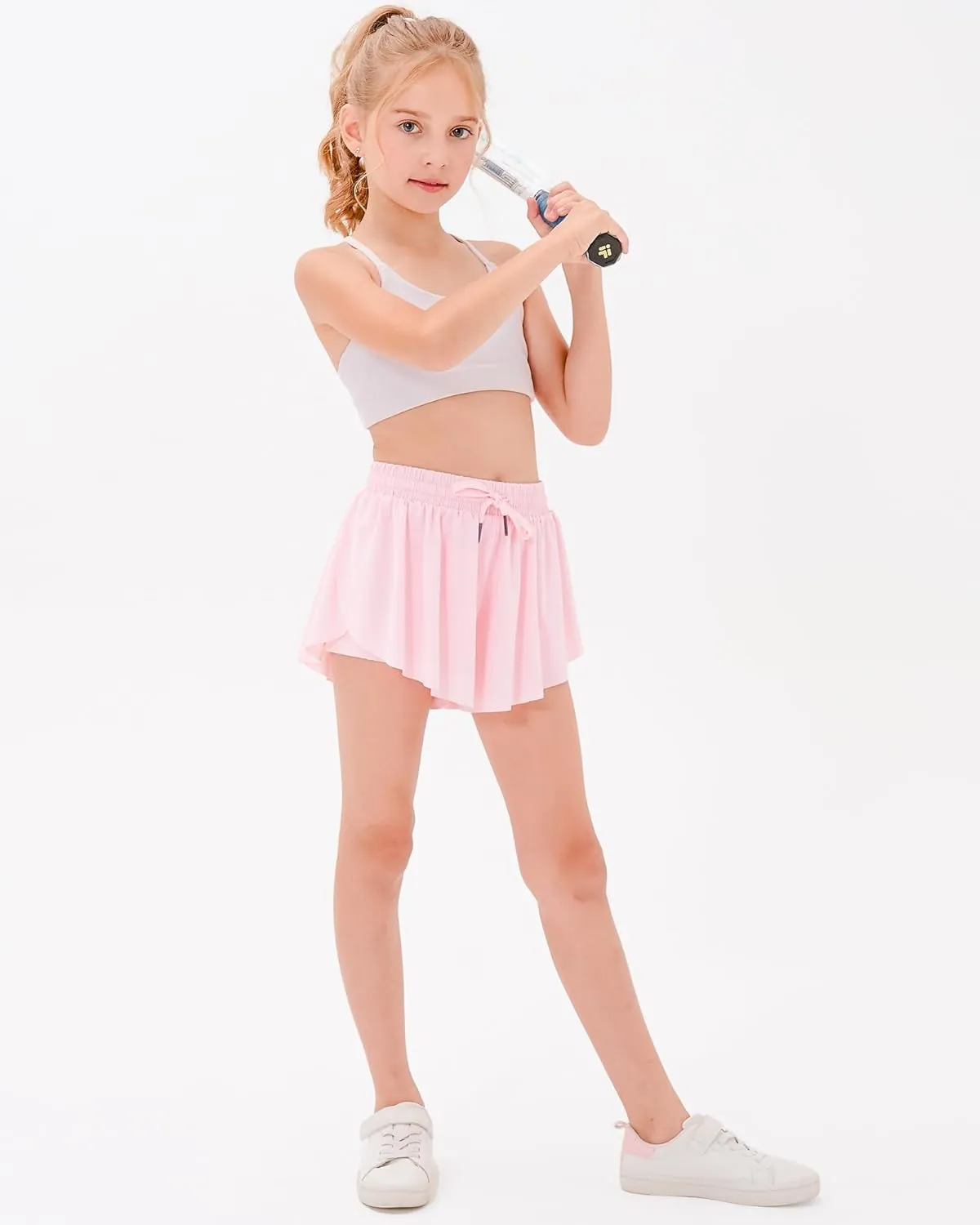 Stelle Girls Flowy Shorts with Pockets Athletic Running Skirt High Waist Butterfly 2 in 1 Sports Short 5-16 Years