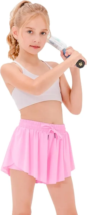 Stelle Girls Flowy Shorts with Pockets Athletic Running Skirt High Waist Butterfly 2 in 1 Sports Short 5-16 Years