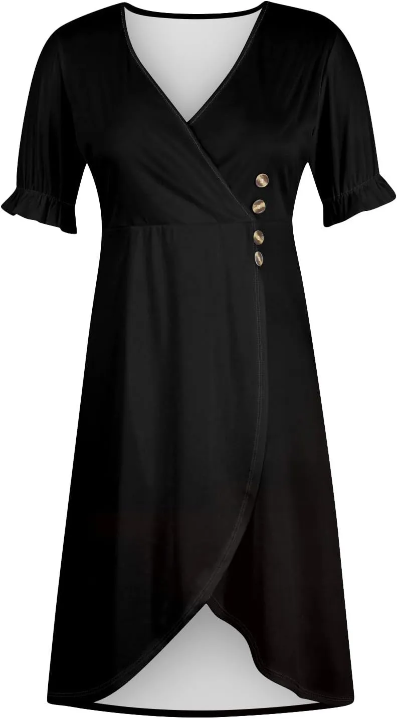 Summer Dresses Women Puff Sleeve Wrap Midi Dresses for Women Summer Womens Dresses Casual