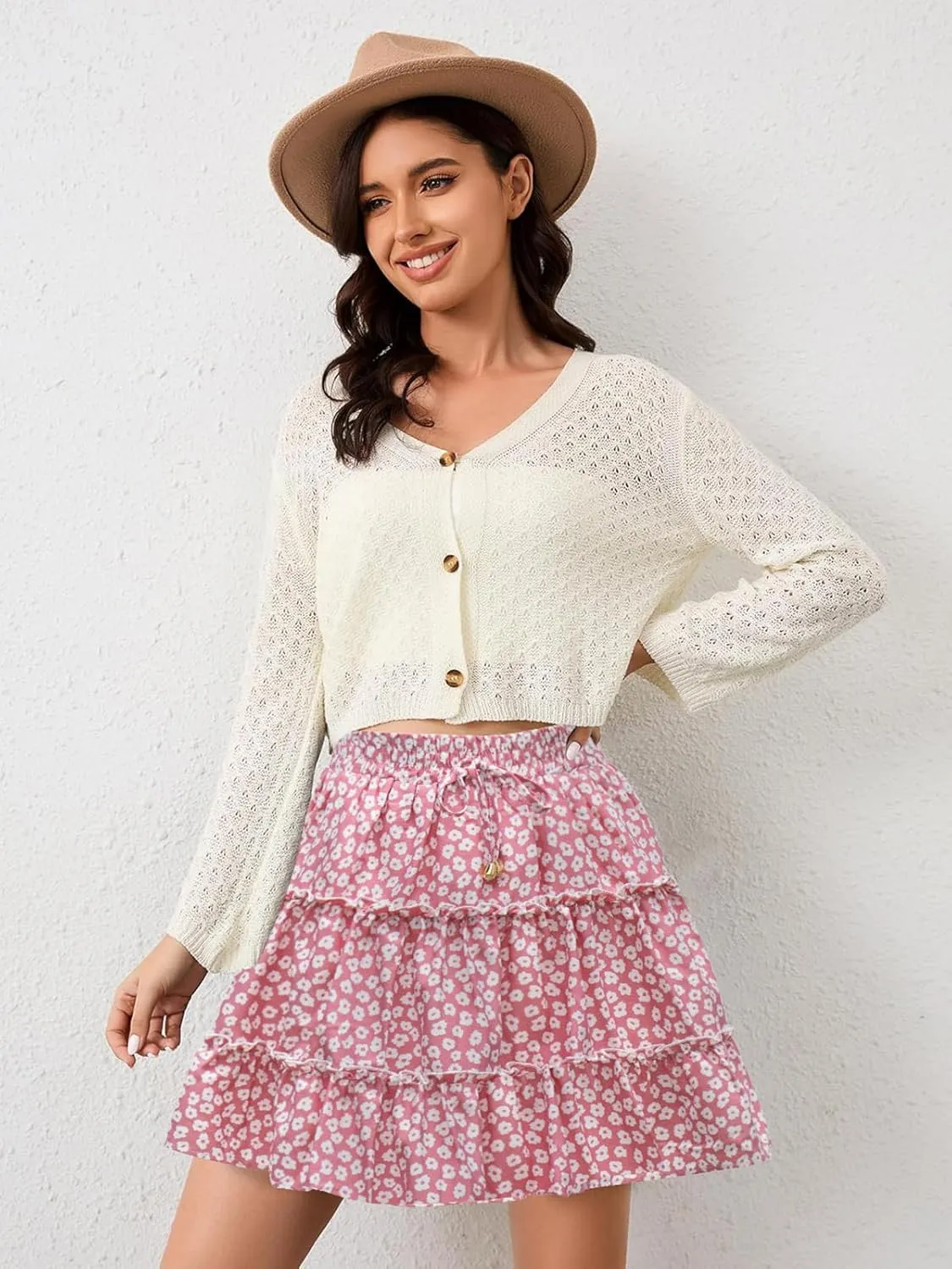 Summer Flowy Shorts for Women Casual Boho Skorts Floral Ruffled Tiered High Waist Mini Skirts 2025 Tennis Golf