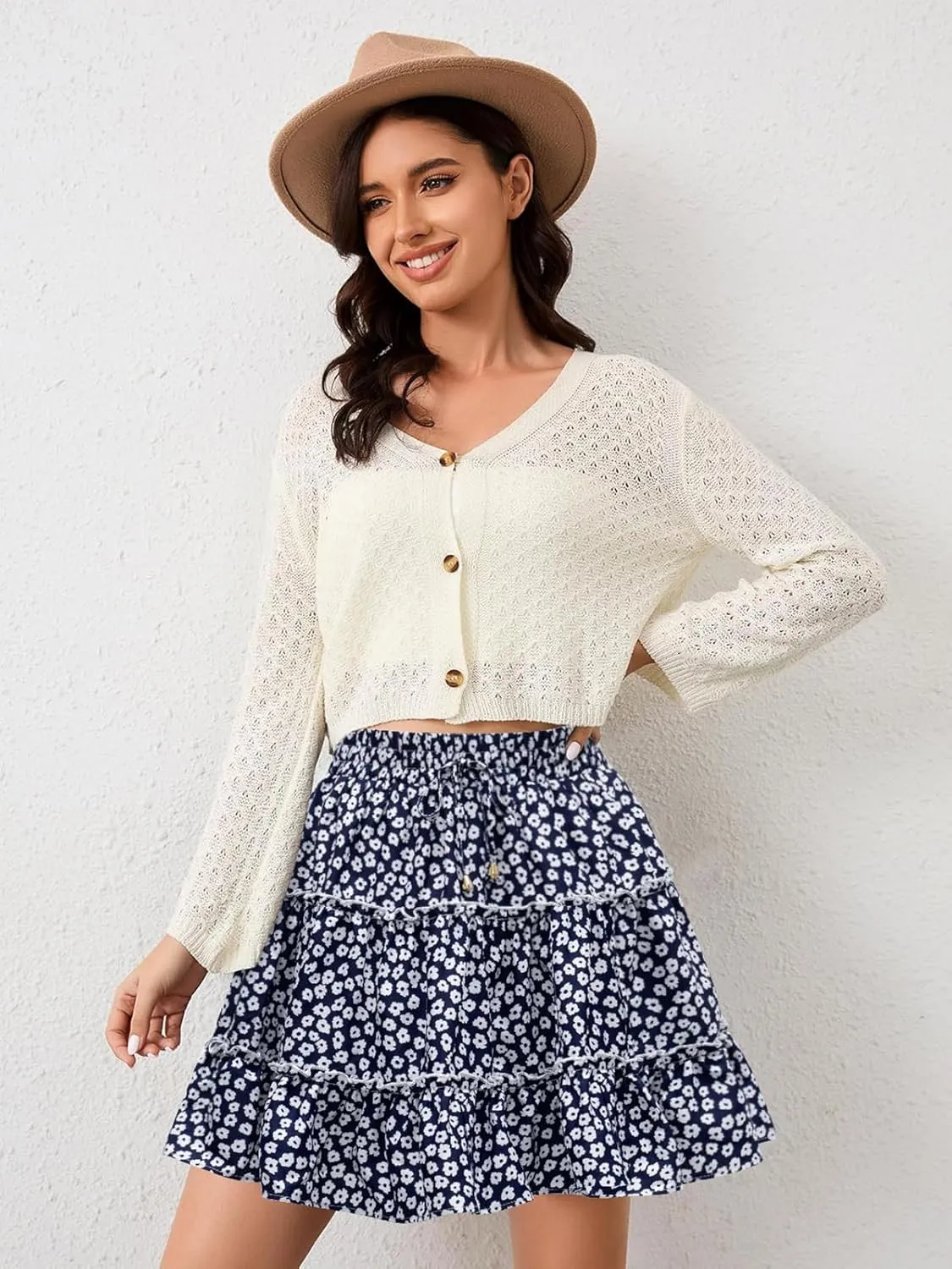 Summer Flowy Shorts for Women Casual Boho Skorts Floral Ruffled Tiered High Waist Mini Skirts 2025 Tennis Golf