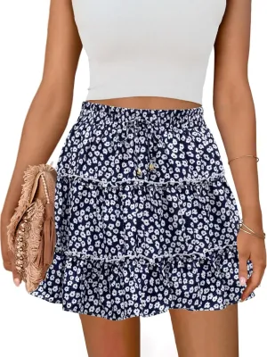 Summer Flowy Shorts for Women Casual Boho Skorts Floral Ruffled Tiered High Waist Mini Skirts 2025 Tennis Golf