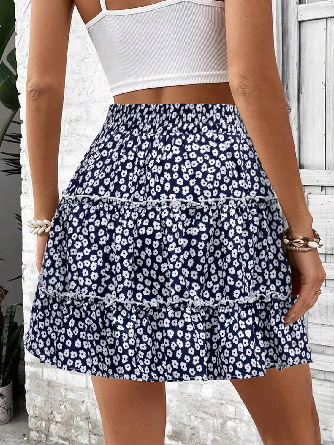 Summer Flowy Shorts for Women Casual Boho Skorts Floral Ruffled Tiered High Waist Mini Skirts 2025 Tennis Golf