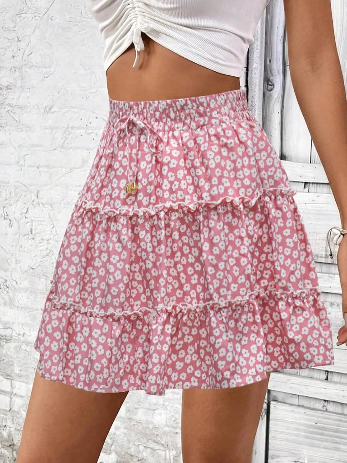 Summer Flowy Shorts for Women Casual Boho Skorts Floral Ruffled Tiered High Waist Mini Skirts 2025 Tennis Golf