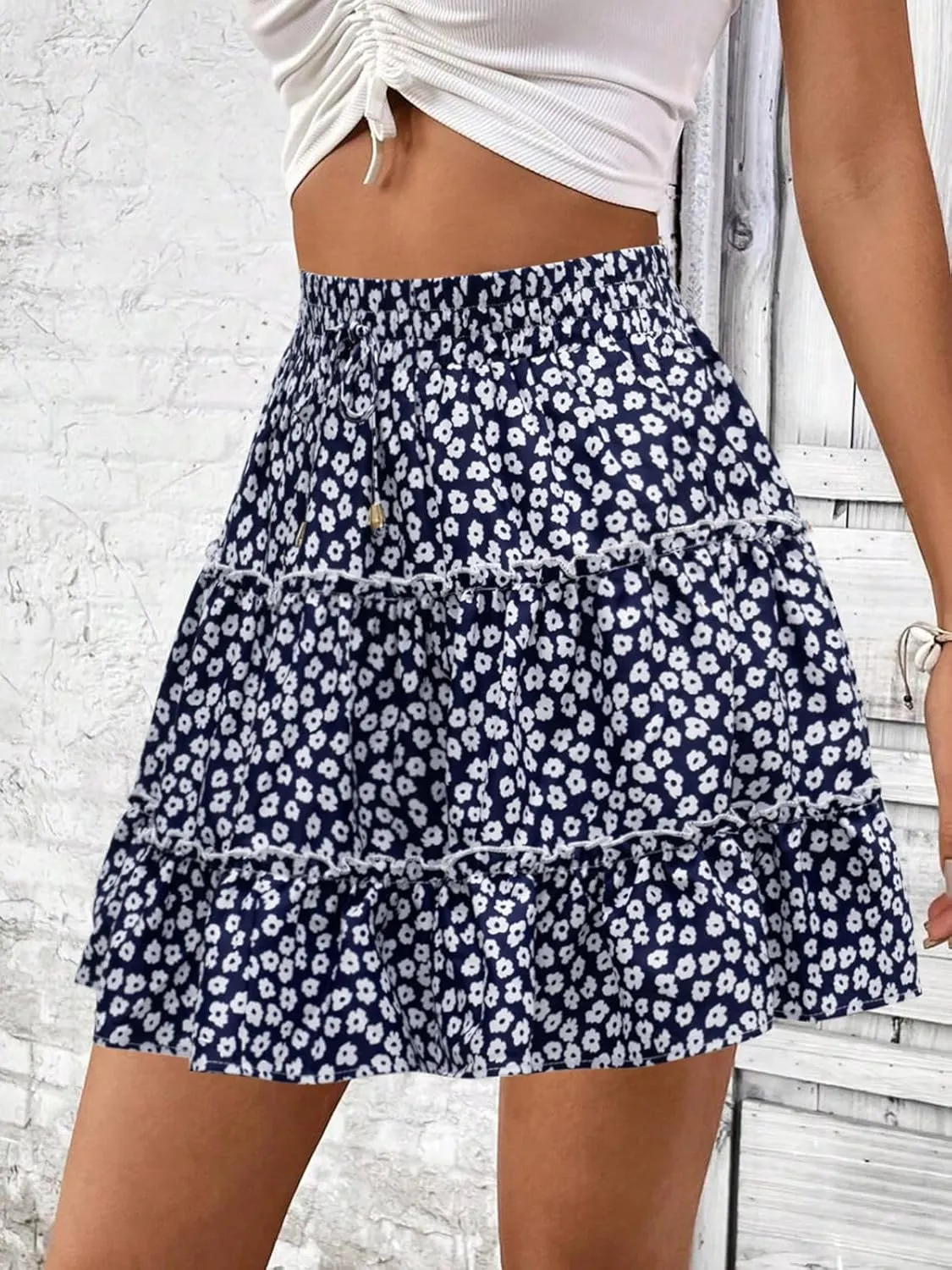 Summer Flowy Shorts for Women Casual Boho Skorts Floral Ruffled Tiered High Waist Mini Skirts 2025 Tennis Golf