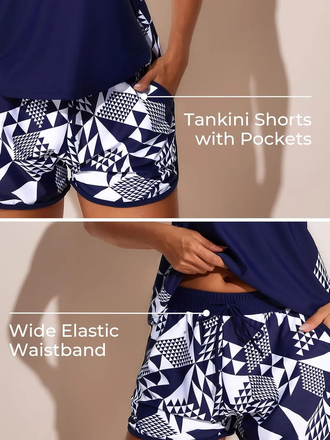 Summer Mae Blouson Tankini Swimsuits for Women 2025 Tummy Control Two Piece Bathing Suits with Sporty Pockets Swim Shorts