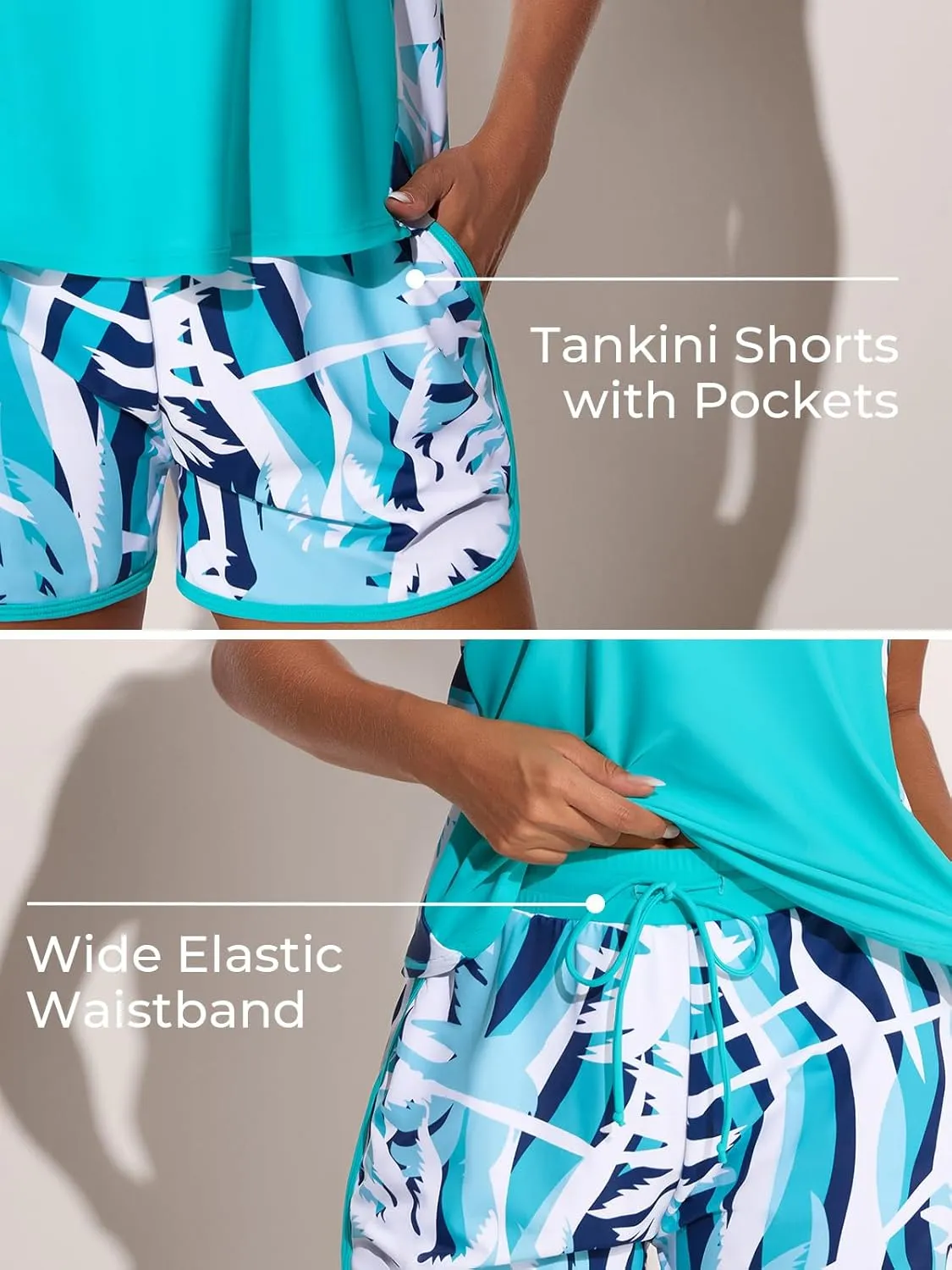 Summer Mae Blouson Tankini Swimsuits for Women 2025 Tummy Control Two Piece Bathing Suits with Sporty Pockets Swim Shorts