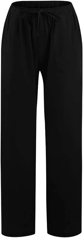 Summer Pants for Women Solid Color Casual Cotton Linen Pants 2025 Vacation Outfits Baggy Drawstring Trousers