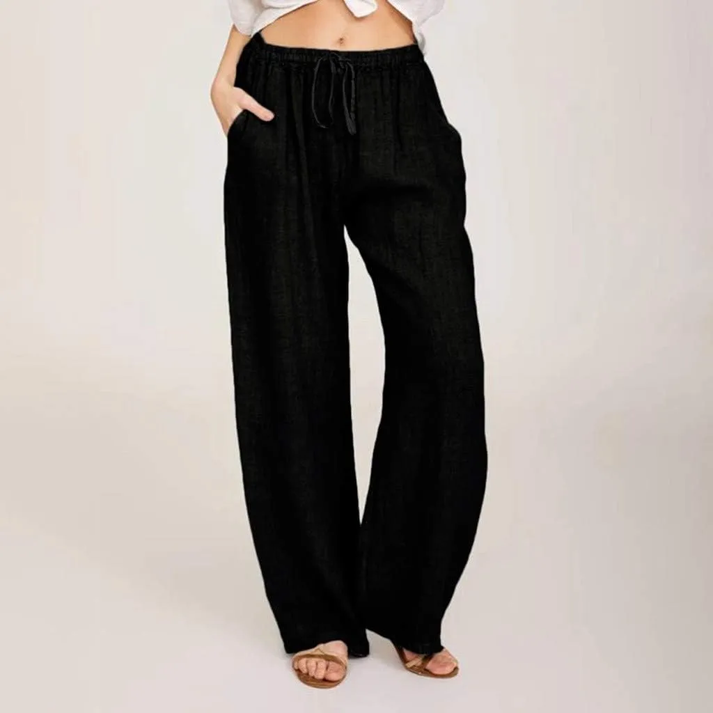 Summer Pants for Women Solid Color Casual Cotton Linen Pants 2025 Vacation Outfits Baggy Drawstring Trousers