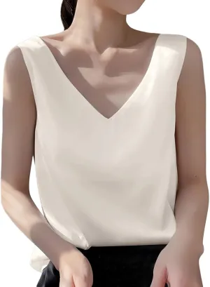 Summer V Neck Tank Tops for Women Silk Satin Summer Sleeveless Camisole Straps Top Womens Tops Dressy Casual