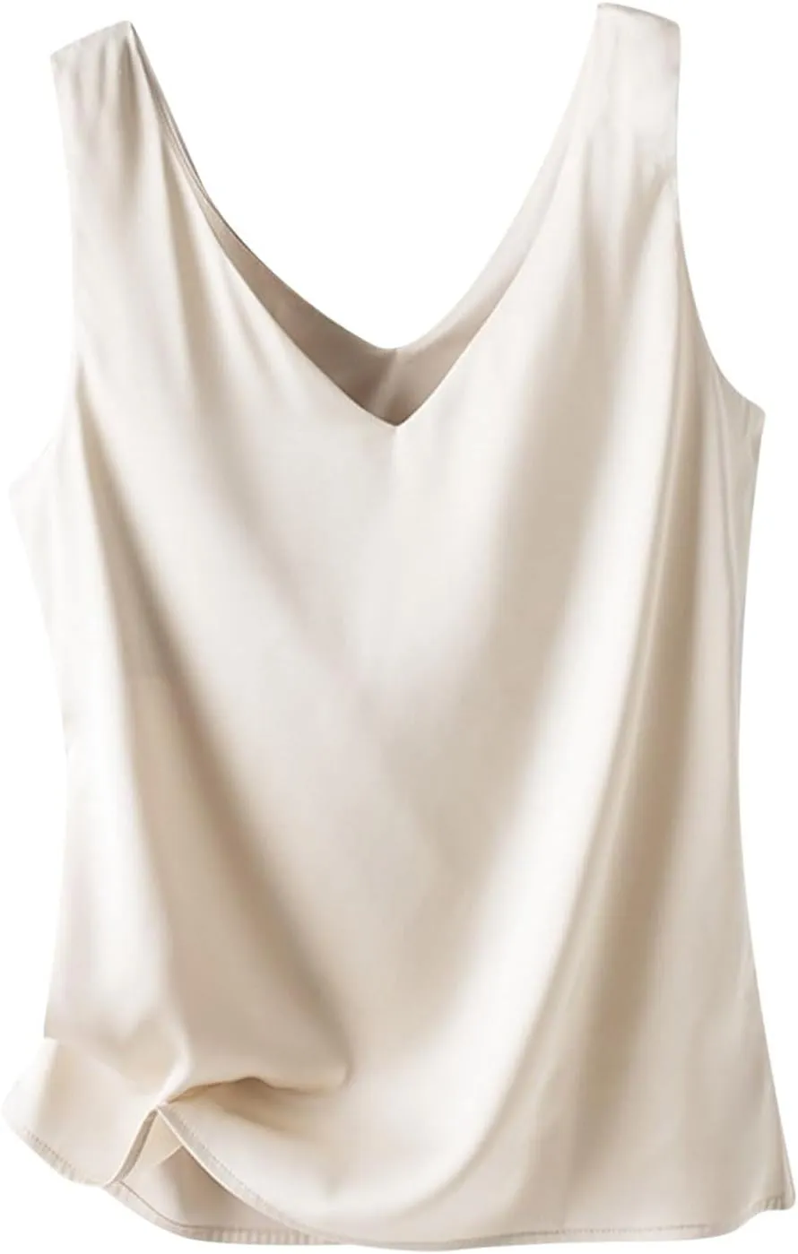 Summer V Neck Tank Tops for Women Silk Satin Summer Sleeveless Camisole Straps Top Womens Tops Dressy Casual