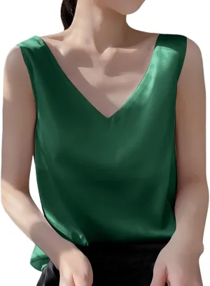 Summer V Neck Tank Tops for Women Silk Satin Summer Sleeveless Camisole Straps Top Womens Tops Dressy Casual