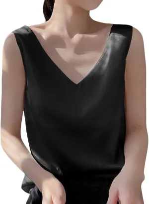 Summer V Neck Tank Tops for Women Silk Satin Summer Sleeveless Camisole Straps Top Womens Tops Dressy Casual