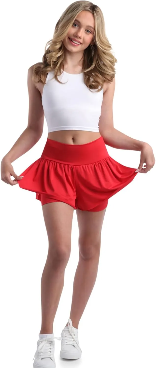 Sweet Hearts Girls Active Skort - 2 Pack Flowy Butterfly Shorts with Spandex Lining - Athletic Skirt for Girls, Made in USA