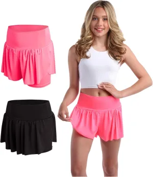 Sweet Hearts Girls Active Skort - 2 Pack Flowy Butterfly Shorts with Spandex Lining - Athletic Skirt for Girls, Made in USA